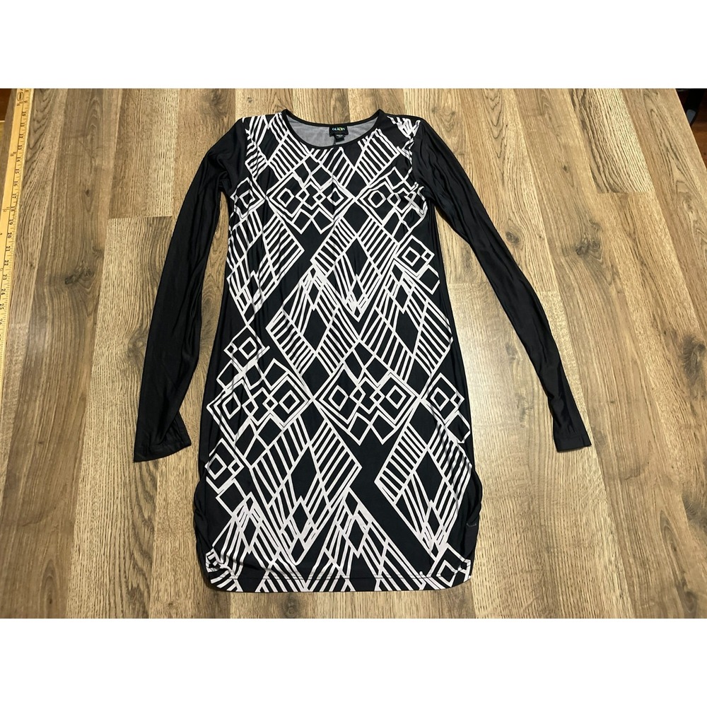 Olian Dress, Women's Size XS, Black White, Geo Print, Long Sleeve